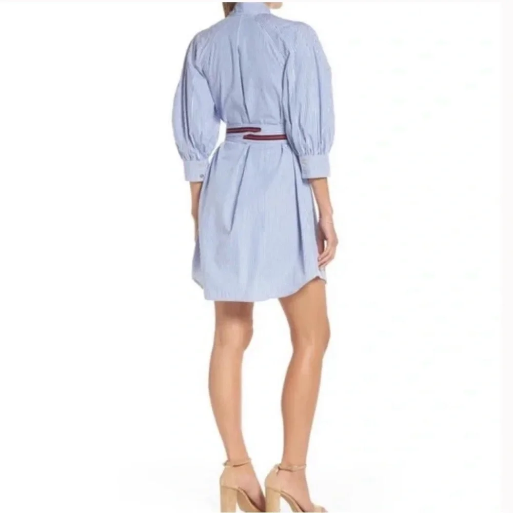 Nordstrom 1901 Striped Blue & White Cotton Shirtdress Belt Cotton Obi Sash Sz 6 - Picture 2 of 12
